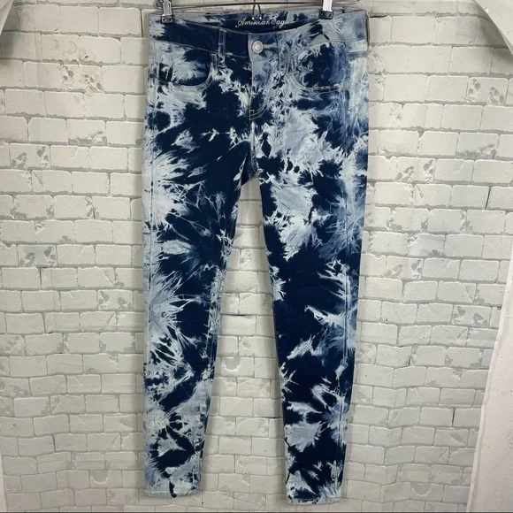 American Eagle AEO Bleached Tie Dye Skinny Stretch Jeggings 2 - Picture 2 of 11